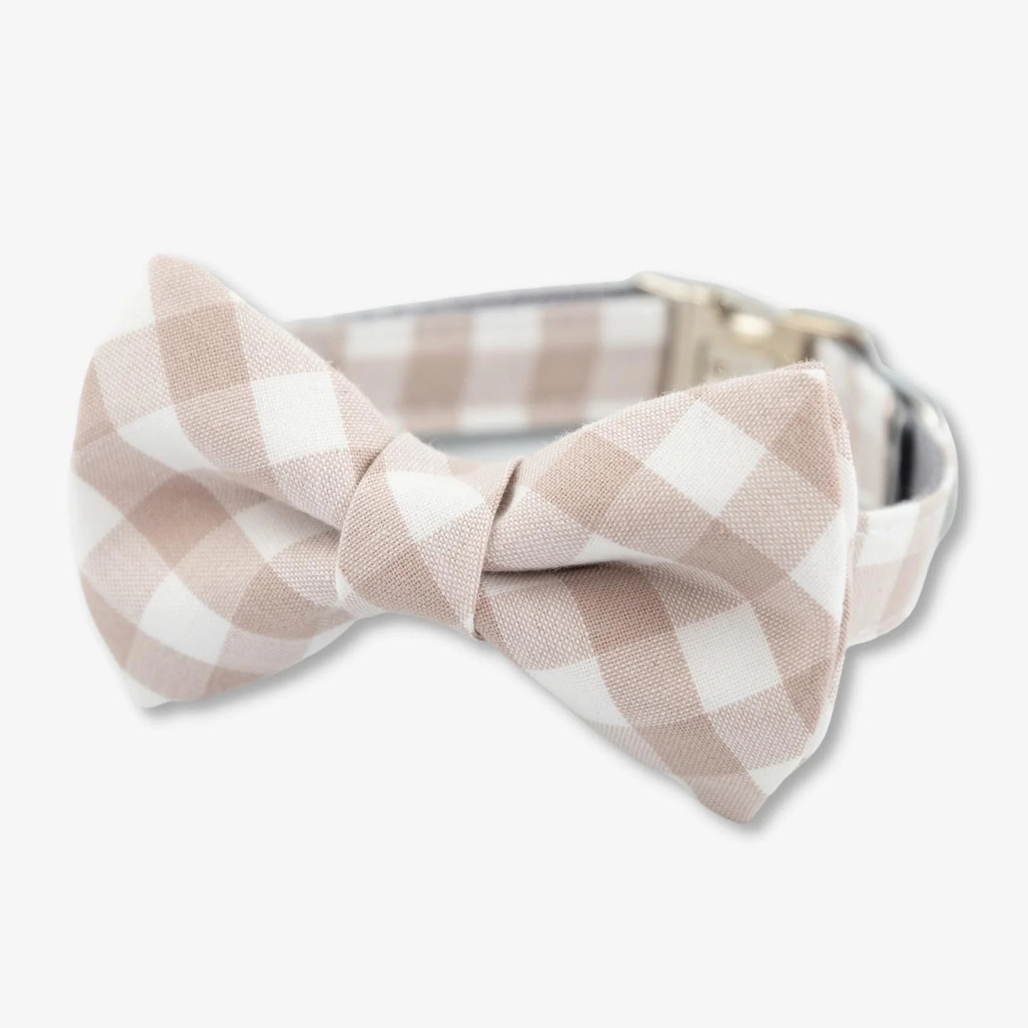 Tan Gingam Bow Tie Dog Collar