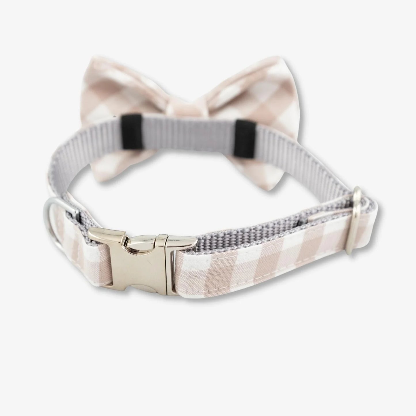 Tan Gingam Bow Tie Dog Collar