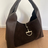 Large Suede & Leather BIt Bag Dark Brown
