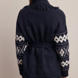Fringe Trim Belted Western Cardigan